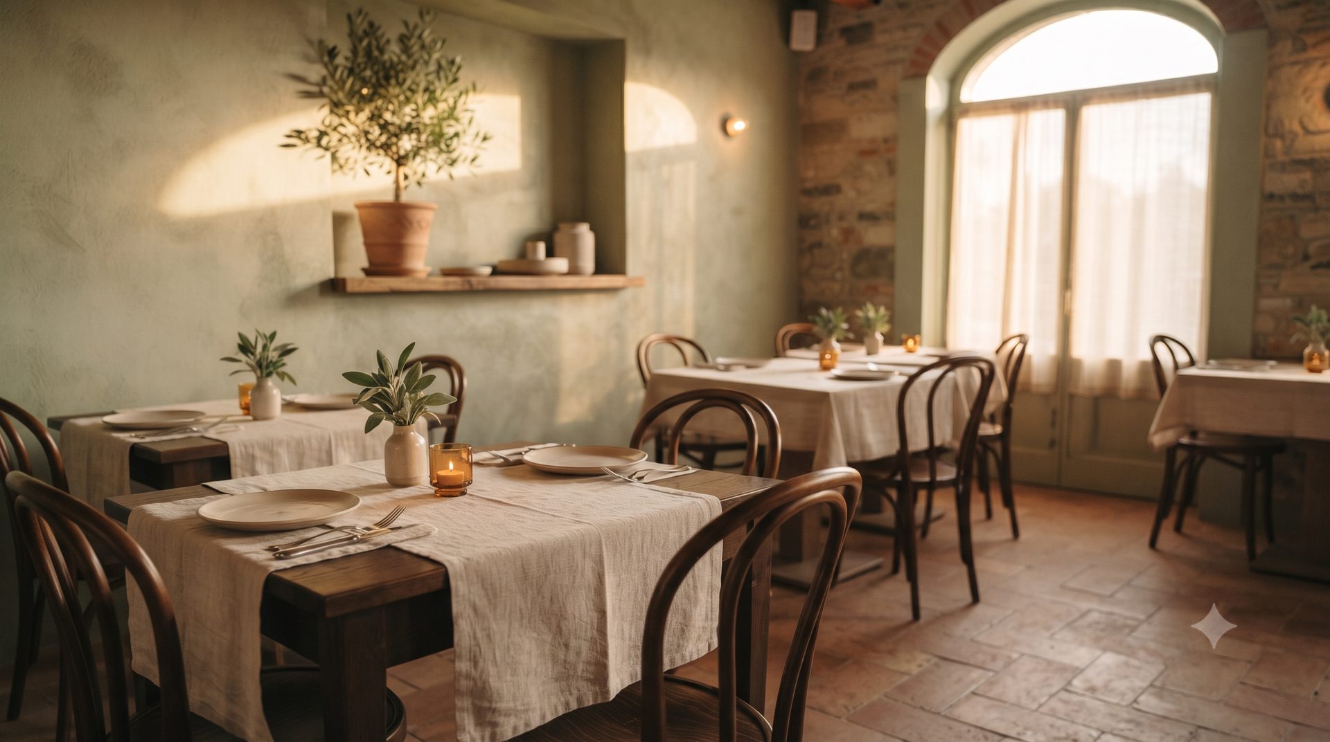 La sala dell'osteria apparecchiata